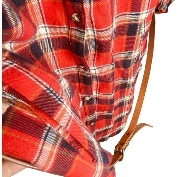 Active USA Women's Red, Navy, Tan & White Plaid Flannel Mini Belted Dress - Picture 7 of 14